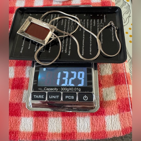 ANTIQUE GERMAN STERLING CARNELIAN EMERLD CUT PENDANT & UNIQUE 18” CHAIN ~13.29g - Picture 12 of 13